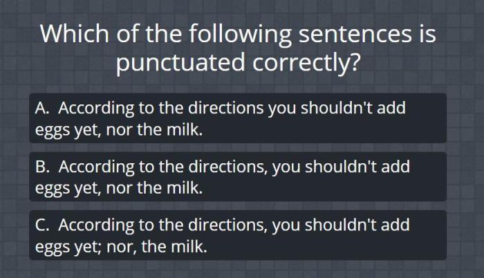 Two of the following sentences are punctuated correctly